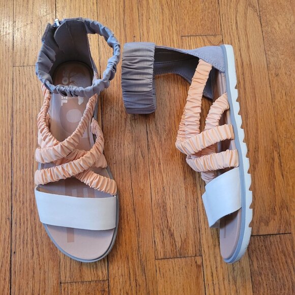 Sorel 7  ELLA II Ankle Strap Orange Grey Summer Sandals Flats - Picture 2 of 9